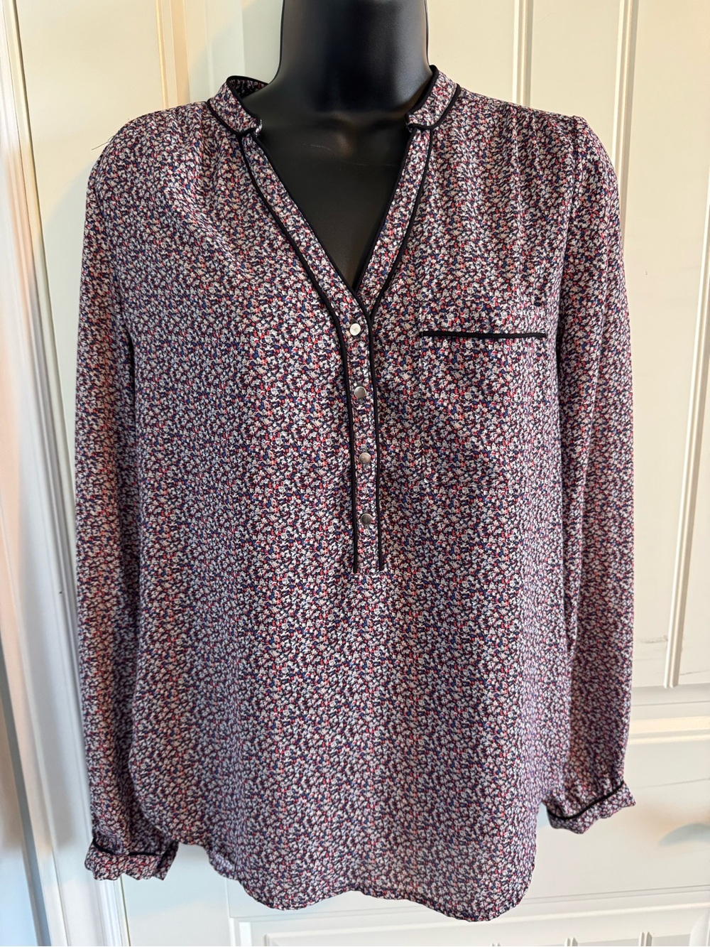 Pimkie Micro Floral Ditsy Print Henley Blouse Size S No Size Tag